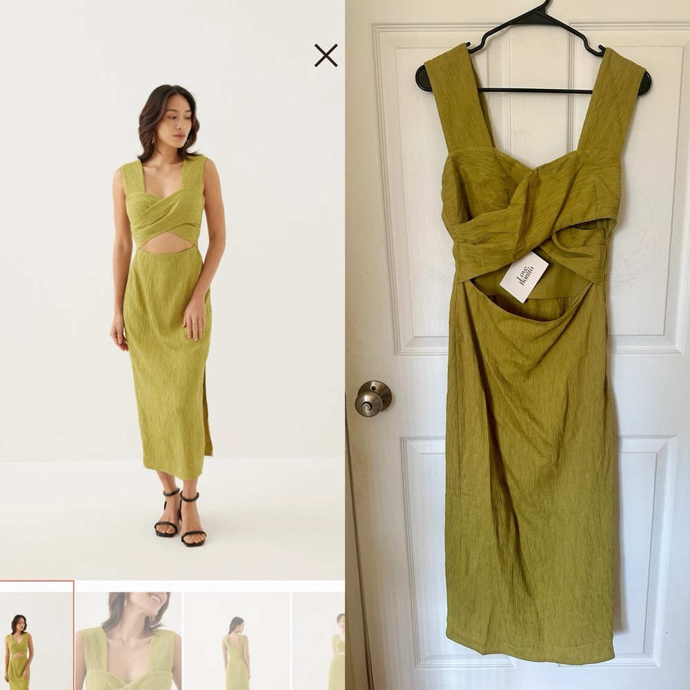 Love, Bonito Ivanka Green Midi Cutout Textured Dress